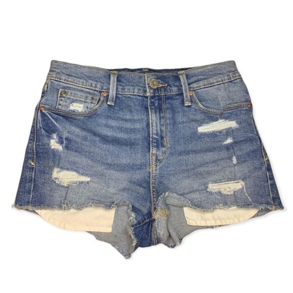 DENIZEN FROM LEVIS HIGH RISE CHEEKY SHORTS. Frayed Denim Shorts.
